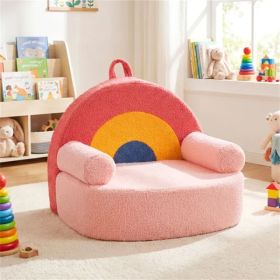 Red Kids Sofa, Soft Teddy Fleece Foam Couch With Carry Handle & Removable Machine-Washable Cover