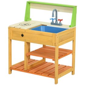 Kids Outdoor Mud Kitchen Playset with Faucet Sink Storage Realistic Toys for Ages 3-8