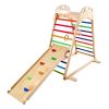 Indoor Playground Jungle Gym, 4-in-1 Wooden Indoor Playground Playset with Climbing Rock, Slide, Wooden Ladder & Gym Rings