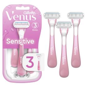 Sensitive Skin Women's Disposable Razors â€“ 3 Blade, Pink Handle, 3 Count