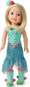 Girl Wellie Wishers Camille Doll with Blue Leotard, Mermaid Skirt, Headband, and Boots