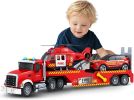 SpringFlower Extra Large Fire Truck Toys for Boys Girls with Racing Car and Helicopter, Lights, Sounds, Semi Truck Vehicle Toy for Toddlers 3 4 5 6 7