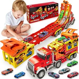 Truck Car Toys for 13+ Years Old Kids, Carrier Truck Race Track Toys, Foldable Transport Car Toys with Foldable Race Tracks