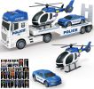 Police Truck Toy Large Semi Truck with Racing Car and Helicopter, Kids Police Car Toys with Light & Sound