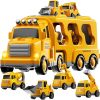 Construction Trucks Toys for 2 3 4 5 Years Old Boys - 5-in-1 Carrier Transport Vehicle Truck for Toddlers 2-4 Years with Crane, Mixer