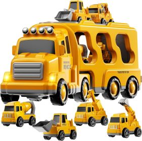 Construction Trucks Toys for 2 3 4 5 Years Old Boys - 5-in-1 Carrier Transport Vehicle Truck for Toddlers 2-4 Years with Crane, Mixer
