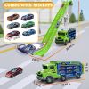 Toddler Car Truck Toys,Car Carrier Truck Toys for Kids, Foldable Car Track Sets with 2.8 Ft Race Track