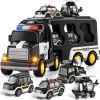 Police Truck Toy for 3 4 5 6 Years Old Boys - Carrier Vehicle Toy Set with 3 Small Cars and 1 Helicopter, Kids Firction Powered Car for Age 3-9