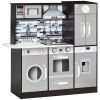 Wooden Play Kitchen with Lights Sounds, Kids Kitchen Playset with Washing Machine, Water Dispenser, Microwave, Range Hood, Refrigerator, Utensils
