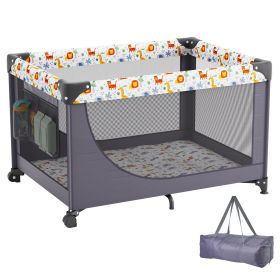 Baby Playpen Travel Crib, Quick-Folding Playpen for Baby & Toddler, Portable Baby Fence Play Yard with Wheels, Breathable Mesh & Travel Bag