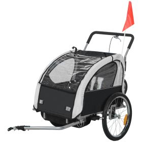 2-Seat Elite 360 Swivel Bike Trailer for Kids Bicycle Cargo Trailer with Water-Resistant Windows, Black and White