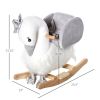 Kids Ride on Horse Swan Rocker with Sound, Plush Seat, Wooden Base, Safety Belt, for Toddlers 18-36 months, White