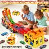 Truck Car Toys for 13+ Years Old Kids, Carrier Truck Race Track Toys, Foldable Transport Car Toys with Foldable Race Tracks