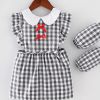 Black Grid Baby Smock Girls Inner Waterproof Apron Bibs Kids Apron Princess Eating Painting Apron