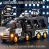 Police Truck Toy for 3 4 5 6 Years Old Boys - Carrier Vehicle Toy Set with 3 Small Cars and 1 Helicopter, Kids Firction Powered Car for Age 3-9