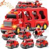 7-in-1 Fire Trucks for 3 4 5 6 Years Old Boys - Transport Car for Toddlers 4-6, Sound and Light Kids Toys for Ages 2-4, Gift for Ages 5-7