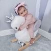 Kids Ride on Horse Swan Rocker with Sound, Plush Seat, Wooden Base, Safety Belt, for Toddlers 18-36 months, White