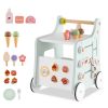 2-in-1 Baby Walker with 8 Fun Activities (Dessert Sorter/Adjustable Clock/Maze) + Side Shop Window (Role Play)-Light Green