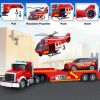 SpringFlower Extra Large Fire Truck Toys for Boys Girls with Racing Car and Helicopter, Lights, Sounds, Semi Truck Vehicle Toy for Toddlers 3 4 5 6 7
