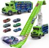 Toddler Car Truck Toys,Car Carrier Truck Toys for Kids, Foldable Car Track Sets with 2.8 Ft Race Track
