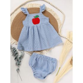 Kids Baby Girl Back To School Outfit, First Day Of School, Summer Ruffle Sleeves Applique Top & Shorts Set (Option: Blue-4Years)