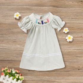 Toddler Girl's Cute Dress, Bunny & Floral Embroidery Checkered A-Line Dress With Lace Trim (Option: Purple-18to24 Month)