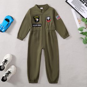 Toddler Boys Pilot Jumpsuit Army Green Long Sleeve Romper, Perfect For Birthday Party Outfits (Option: Army Green-8Y)