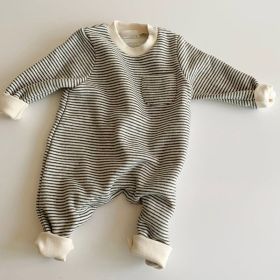 Wear striped baby jumpsuits outside (Option: Black-90cm)