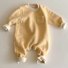 Wear striped baby jumpsuits outside (Option: Yellow-90cm)