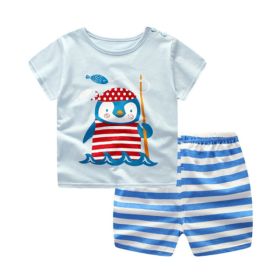 Cartoon Clothing Baby Boy Summer Clothes T-shirt Baby Girl Casual Clothing Sets (Option: Penguin-73cm)
