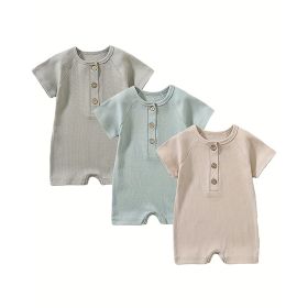3-Pack Baby Boys One-Piece Romper Set, Long Sleeve Ribbed Button Jumpsuit (Option: Gray Light Green Beige-18M)