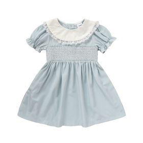 Toddler Girls' Smocked Dress Cute Puff Short Sleeves Lace Crew Neck, Adorable Princess Party Dress (Option: Blue-6Years)