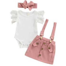 3Pcs Infant Baby Girl Outfits,Summer Clothes Sets Ruffle Ribbed Romper (Option: Pink-80)