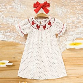 Toddler Girl's Ruffle Sleeve Dress, Heart Embroidery & Polka Dot A-Line Dress With Back Button (Option: White-12to18 Month)