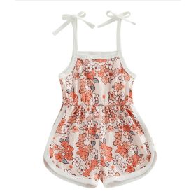 Toddler Baby Girl Clothing,floral Jumpsuit With Tie Up,jumpsuit Baby, Suspender Game Set (Option: Pink-80)