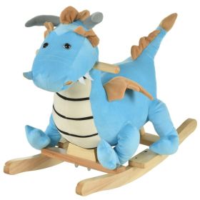 Wooden Dinosaur Rocking Horse, Realistic Sounds,  Prehistoric Child Ride-On Toy, Blue, For 18-36 Months (Option: Blue)