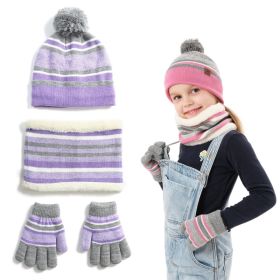 1Set Winter Kids Knitted Hat Scarf Gloves 3Pcs Boys Girls Winter Warm Beanie Hat And Glove Scarf Set Beanie Neck Warmer Mittens For 4- To 7 Years Old (Option: Purple)