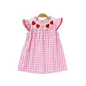 Infant Baby Girls' Valentine's Day Dress Pink Plaid With Heart Embroidery, Smocked Ruffle Sleeves (Option: Pink-2to3 Years)