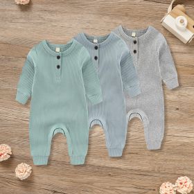 3-Pack Newborns Infants Baby Boys & Girls Long Sleeve Ribbed Romper Soft Button Front Jumpsuit (Option: Green Blue Gray-9to12 Months)