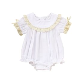 Baby Girl White Lace Romper Soft & Stylish Short Sleeve Bubble Jumpsuit For Wedding Season & Summer (Option: White-12to18 Months)