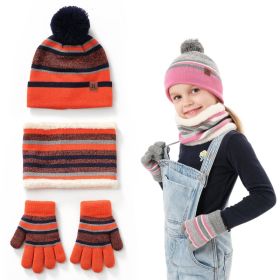 1Set Winter Kids Knitted Hat Scarf Gloves 3Pcs Boys Girls Winter Warm Beanie Hat And Glove Scarf Set Beanie Neck Warmer Mittens For 4- To 7 Years Old (Option: Orange)