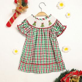Toddler Infant Baby Girls Christmas Dress Short Sleeve Christmas Tree Embroidered Plaid Casual Party Dresses (Option: Plaid-2to3 Years)