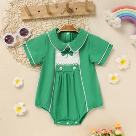 Baby Green Lapel Short Sleeve Romper Clover Print Button Detail Playsuit With Snap Closure (Option: Green-6to9 Month)