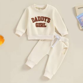 Baby Girl's 2-Piece Letter Print Sweater Set Long Sleeve Pullover And Jogger Pants With Drawstring Waist (Option: Beige-3to6 Month)