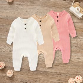 3-Pack Newborns Infants Baby Boys & Girls Long Sleeve Ribbed Romper Soft Button Front Jumpsuit (Option: White Apricot Pink-9to12 Months)