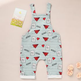 Baby Boy Girl's Casual Heart & Paper Plane Print Overalls, Adjustable Strap Romper For Spring Fall (Option: Gray-0tp3 Month)