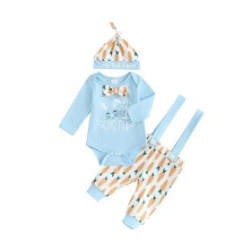 3pcs Set Baby Costume Set, Long Sleeved Letter Rabbit Print Jumpsuit, Carrot Print Suspender Pants, Hat Set (Option: 0m3m)