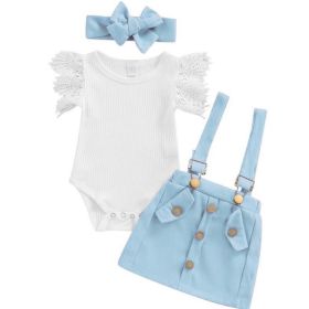 3Pcs Infant Baby Girl Outfits,Summer Clothes Sets Ruffle Ribbed Romper (Option: Blue-70)