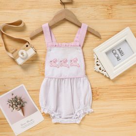 Baby Sweet Bunny Romper, Ruffle Trim Onesie With Adjustable Straps & Snap Closure (Option: White-0to3 Month)