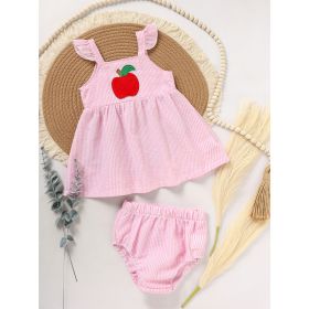 Kids Baby Girl Back To School Outfit, First Day Of School, Summer Ruffle Sleeves Applique Top & Shorts Set (Option: Pink-4Years)